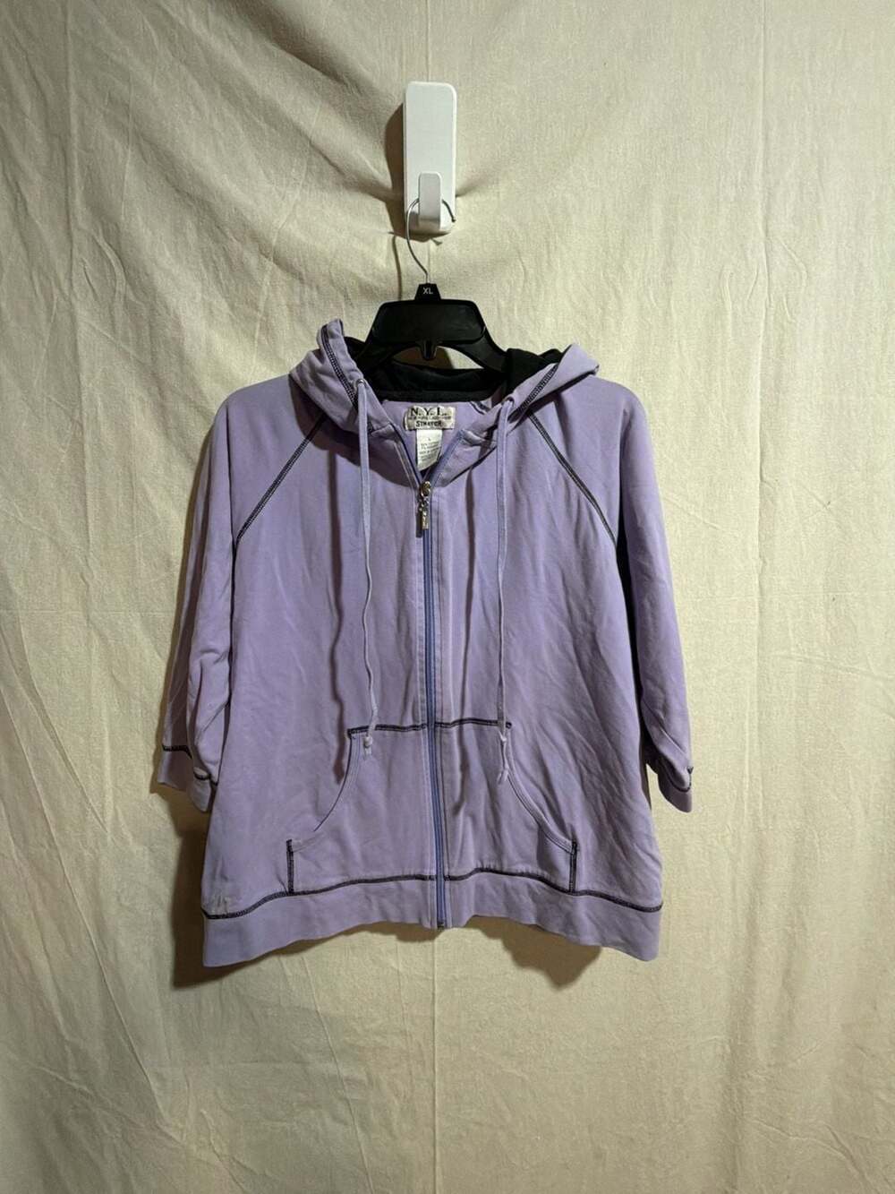 N.Y.L. New York Laundry Stretch Purple Short Sleeve Zip-Up Hoodie